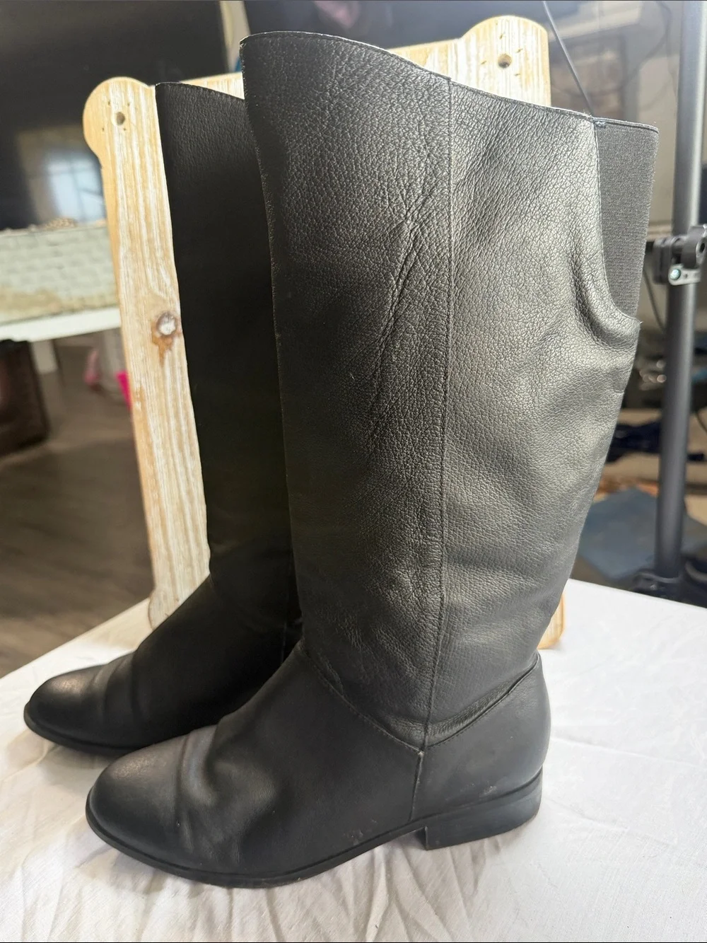 Fanfares Classic Black Knee High Genuine Leather Boots 7 1/2W